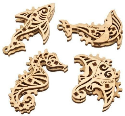 Set modelesh druri UGEARS U Fidgets Pacific Ocean, 4 figura, natyrale