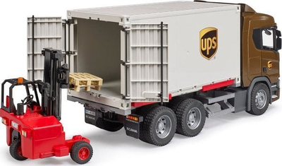 Kamion lodër Bruder Scania Super 560R UPS, me kontejner, me forklift, shumëngjyrësh