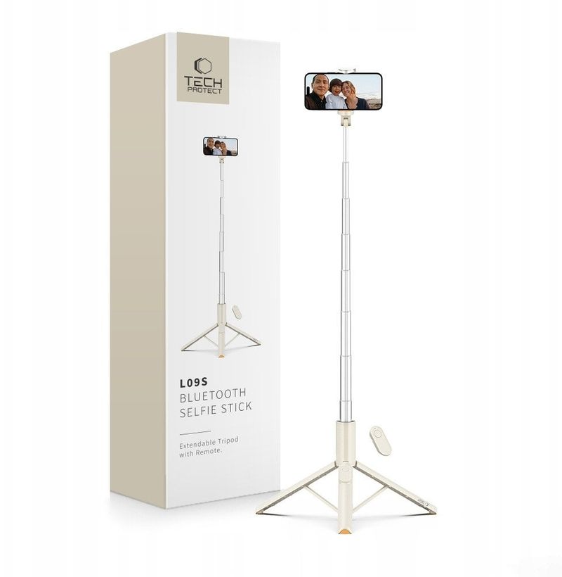 Selfie tripod Tech-Protect L09S, teleskopik, universal, bezhë
