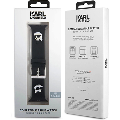 Rrip për orë të mençur Karl Lagerfeld Karl Lagerfeld & Choupette Apple Strap 42/44/45/49, i zi