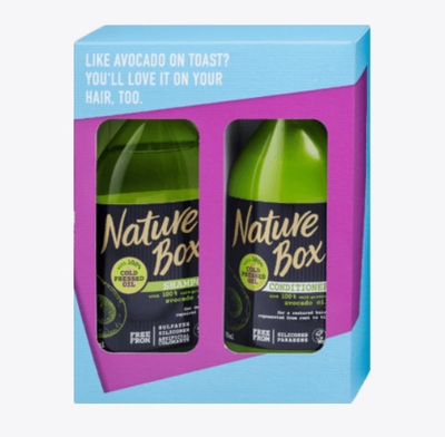 Set për flokë Nature Box Avocado Oil, shampo 385 ml + balsam 385 ml