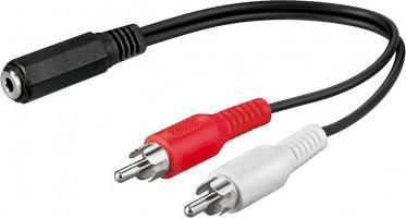 Adaptues audio Goobay, 3.5mm femër në 2x RCA mashkull, 20cm, i zi