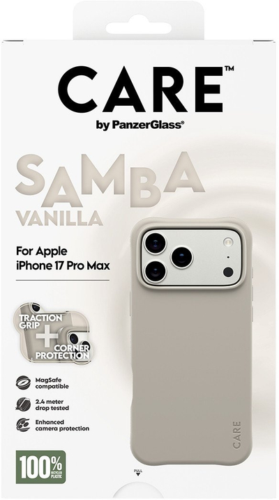 Kapak telefoni PanzerGlass CARE by Fashionable Case Samba Vanilla, MagSafe, për iPhone 17 Pro Max, ngjyrë vanilje