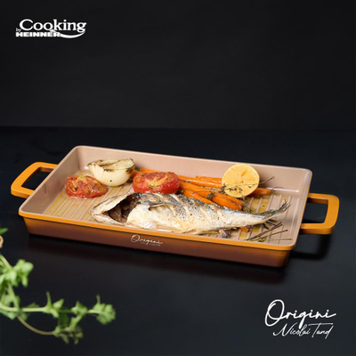Tigan grill Cooking by Heinner ORIGINI, 36x26.4x4 cm, alumini qeramik, portokalli gri