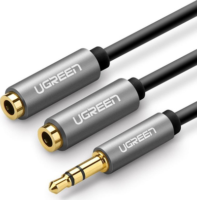 Kabllo audio UGREEN, 3.5mm mashkull në 2x 3.5mm femër, splitter AUX, e zezë