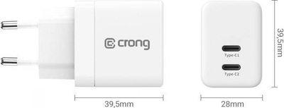 Karikues muri Crong Ultra Compact GaN, 35W PD 3.0, 2x USB C, i bardhë