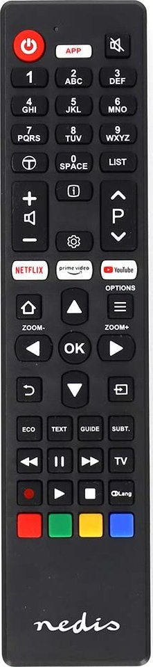 Telekomandë Nedis për TV TCL Thomson, me infra të kuqe, me butona Netflix Amazon Prime YouTube, ngjyrë e zezë