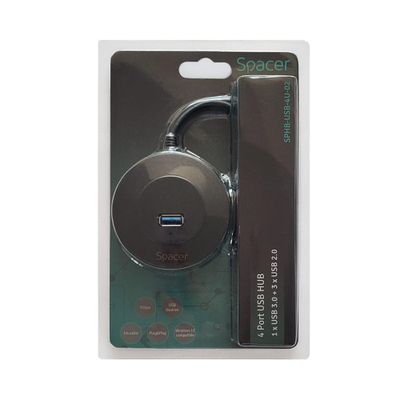 HUB i jashtëm Spacer SPHB-USB-4U-02, 4 porta USB, USB 3.0, i zi