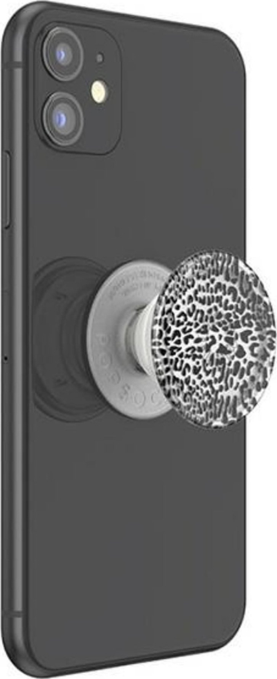 Mbajtëse telefoni PopSockets PlantCore Translucent Black Leopard, me ngjitës, me dizajn leopard, gri me të zezë