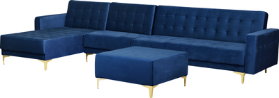 Këndollëk me ottoman ABERDEEN, kadife, modulare, blu navy