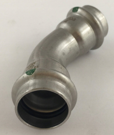 Bërryl çelik inoks Viega Sanpress Inox 2326, 22mm, 45°, me SC Contur