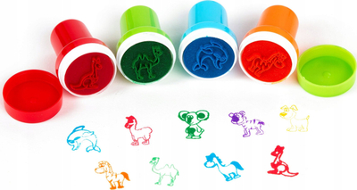 Set vula për fëmijë Kidea Large Stamps Animals, 4 vula, jastëk boje shumëngjyrësh