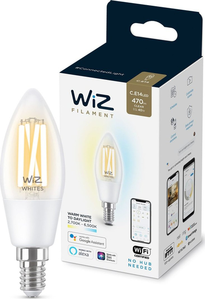 Llambë smart Philips WiZ LED Filament E14, 4.9W, dritë e ngrohtë në të ftohtë