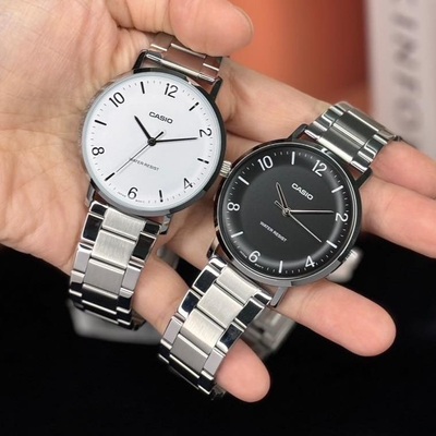 Orë dore Casio MTP-VT03D-1B, analog, çelik inox, cifër e zezë