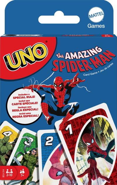 Lojë me letra Mattel Uno The Amazing Spider-Man, set me kuvertë, për fëmijë 7+