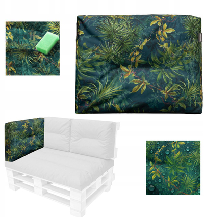 Jastëk shpine për paleta Malys Group FLORA 3D, material Oxford rezistent ndaj ujit, dizajn bimësh, jeshile