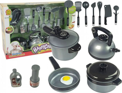 Set lodrash kuzhine Leantoys Kitchen Accessories, 16 copa, plastike, gri