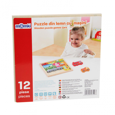 Puzzle druri MOMKI, 12 pjesë, me makina shumëngjyrëshe
