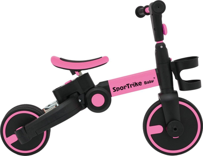 Biçikletë 3n1 për kalamaj SporTrike Happy Bike, me shtytëse që rregullohet, rrota me profil, rozë
