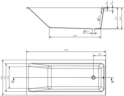 Правоаголна када Cersanit Crea S301-225, 160x75 cm, акрилик, бела