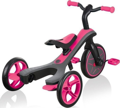 Tricikël 4-në-1 Globber Explorer Trike, me tendë dielli, rrip sigurie 5 pika, rozë