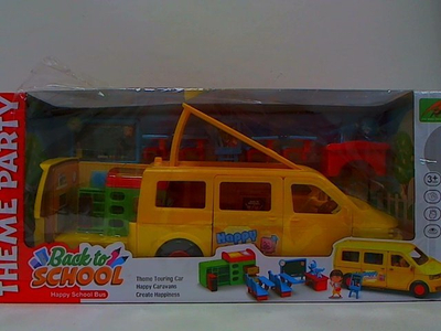 Lodra autobus shkolle Back to School Happy School Bus, set me mobilie klase dhe figurina, i verdhë