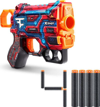 Pistoletë lodër Zuru XShot Faze Clan Skins Mystery Blaster, me fishekë shkumë, shumëngjyrëshe