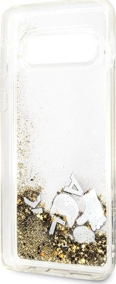 Mbulesë telefoni Karl Lagerfeld Glitter Floating për Samsung Galaxy S10e, transparente me xixa të arta