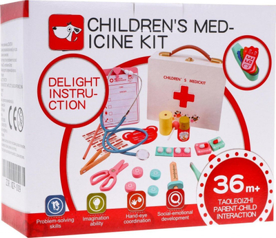 Set mjekësor për fëmijë Medical, stetoskop i vërtetë, lodër druri, shumëngjyrësh