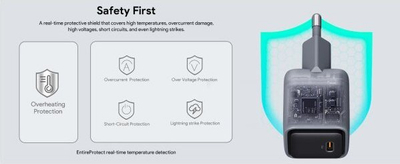 Karikues aukey comet mini për rrjet, 30W, 1 portë, gri