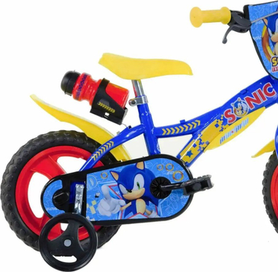 Biçikletë për kalamaj Dino Bikes Sonic the Hedgehog 12", me rrota ndihmëse, shishe uji, blu