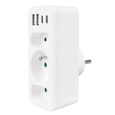Ndajës rryme Maclean MCE248 F/W, 3x prizë, 4x USB PD 20W, i bardhë