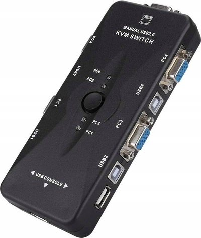 Свитч KVM Pawonik 4x1 VGA, 3x USB, Full HD 1080p, црн