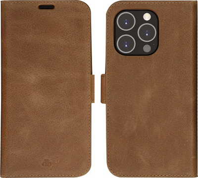 Këllëf‑portofol Dbramante1928 Lynge për iPhone 14 Pro, lëkurë natyrale, me RFID, ngjyrë kafe tan