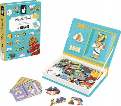 Lodër magnetike Janod Magneti'book History, edukative, 60 magnetë, blu