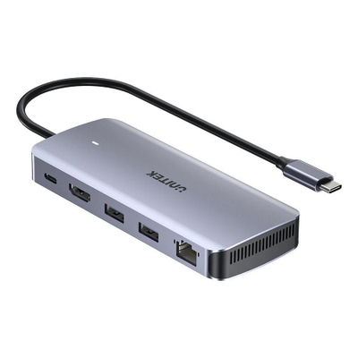 USB-C HUB Unitek 6 во 1, M.2 SSD куќиште, HDMI, PD 100W, сив