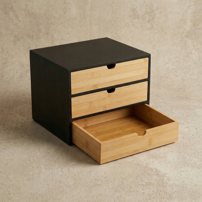 Organizues biurorik Edaxo HEGO, bambus, 3 sirtarë, 25 cm, i zi
