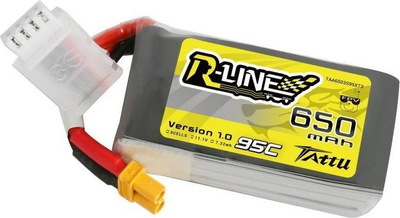Bateri LiPo Tattu R-Line, 650mAh 11.1V 95C 3S, XT30, e verdhë