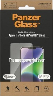 Mbrojtës ekrani PanzerGlass Ultra Wide Fit për iPhone 14 Plus edhe 13 Pro Max 6.7\", antibakterial, transparent