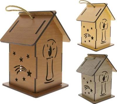 Fanar dekorativ GoDan Wooden Advent Lantern, prej druri, me pamje festive, kafe