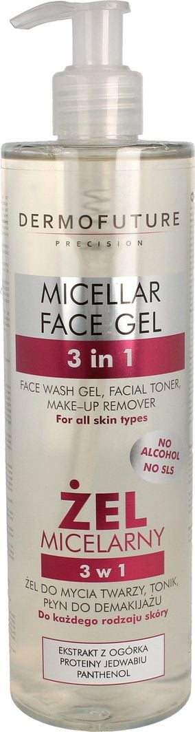 Xhel fytyre micelar Dermofuture Micellar Face Gel 3in1, 400ml, për të gjitha llojet e lëkurës, transparent
