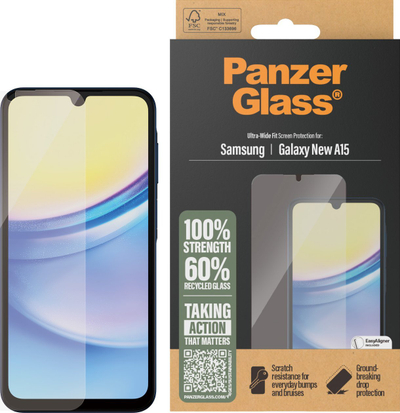 Mbrojtës ekrani PanzerGlass Samsung Galaxy A16 A16 5G, Ultra-Wide Fit, transparencë e lartë