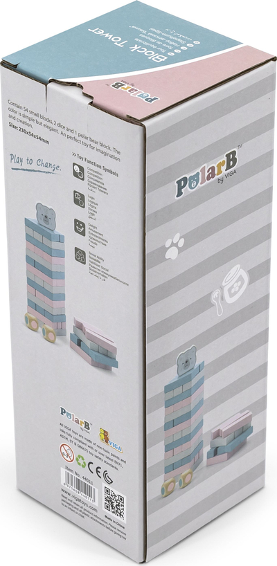 Lojë kulla druri Viga Tower Puzzle Polar Bear, druri ahu, shumëngjyrëshe
