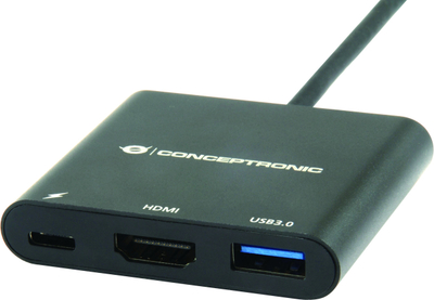 Adapter USB C Conceptronic DONN01B, 3 në 1, HDMI USB 3.0 PD, i zi