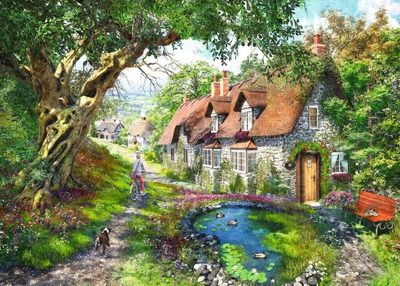 Puzzle Ravensburger No.1 Flower Hill Lane, 1000 pjesë, peizazh fshati, shumëngjyrësh