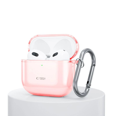 Mbrojtëse Tech-Protect FlexAir për Apple AirPods 4, TPU i butë, me karabinë, rozë e çelët