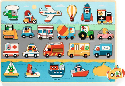 Puzzle druri Djeco Puzzlo Vroom, mjete transporti, edukativ, shumëngjyrësh
