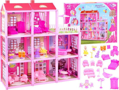 Shtëpi lodër me kukull Pink House ZA3075, 3 kate, me mobilje, rozë