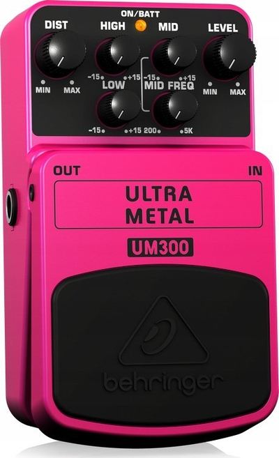 Pedal distorsioni Behringer Ultra Metal UM300, për kitarë elektrike, me EQ tredimensional, rozë