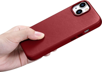 Kapak telefoni iCarer për iPhone 14, lëkurë natyrale, MagSafe, i kuq